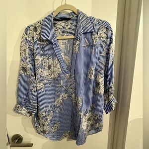 *Zara* blue & white striped floral blouse